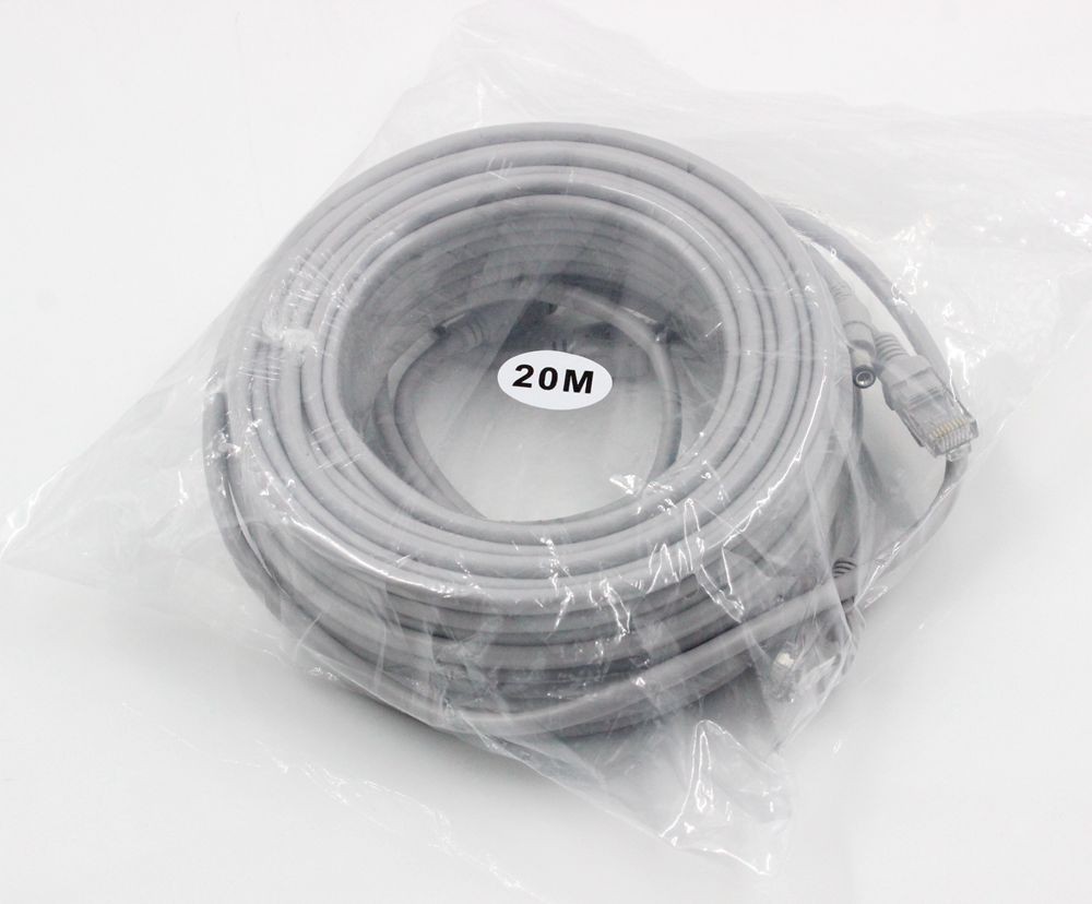 CAT5 CAT 5e 20M 66ft Ethernet Cable RJ45 + DC Power CCTV network Lan Cable For IP Cameras NVR System
